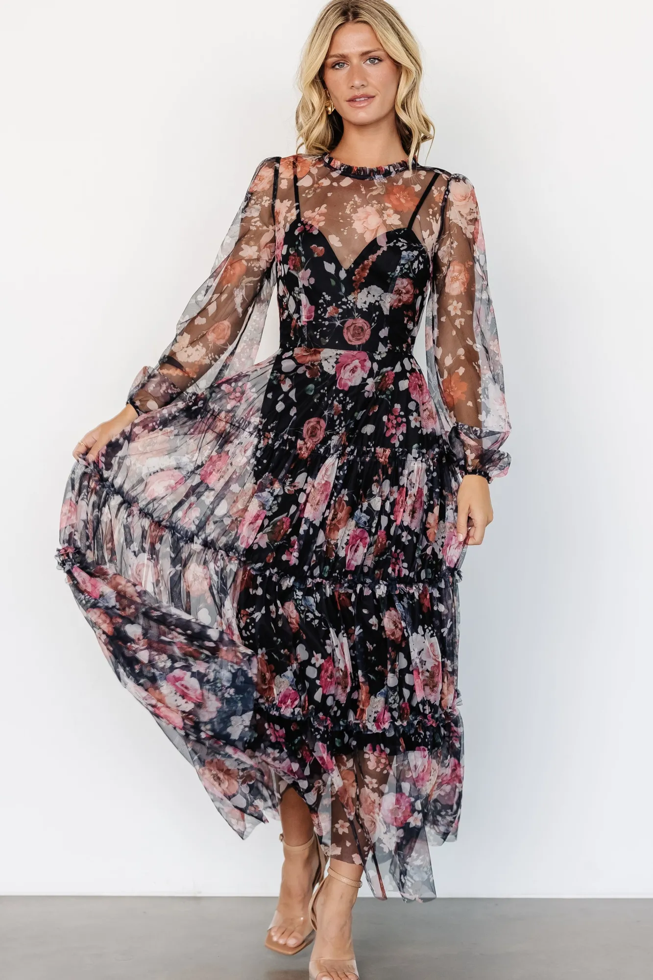Baltic Born Stephanie Tiered Maxi Dress | Black Floral