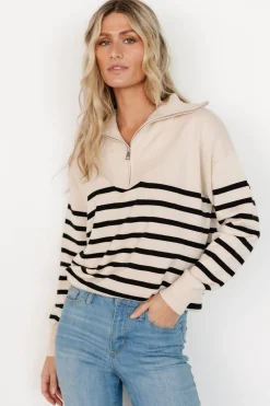 Baltic Born Sterling Half Zip Sweater | Beige + Black