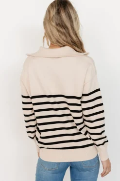 Baltic Born Sterling Half Zip Sweater | Beige + Black