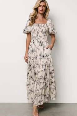 Baltic Born Susanna Smocked Maxi Dress | Ivory + Blue Floral