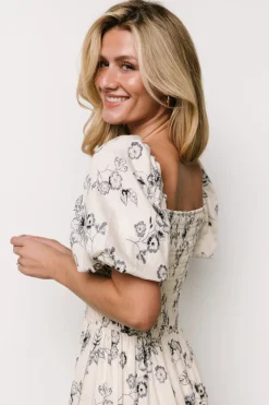 Baltic Born Susanna Smocked Maxi Dress | Ivory + Blue Floral
