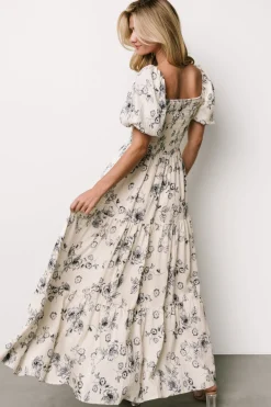 Baltic Born Susanna Smocked Maxi Dress | Ivory + Blue Floral