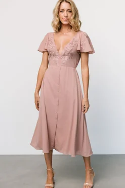 Baltic Born Swan Bead Embroidered Midi Dress | Dusty Rose