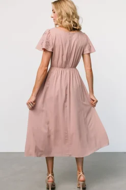 Baltic Born Swan Bead Embroidered Midi Dress | Dusty Rose