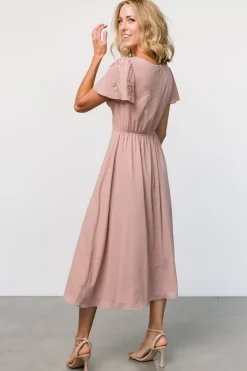 Baltic Born Swan Bead Embroidered Midi Dress | Dusty Rose