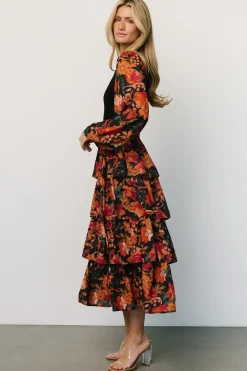 Baltic Born Sylvie Tiered Midi Dress | Black Multi