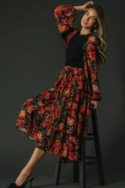 Baltic Born Sylvie Tiered Midi Dress | Black Multi