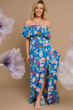 Baltic Born Talia Off Shoulder Maxi Dress | Blue Floral
