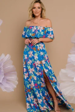 Baltic Born Talia Off Shoulder Maxi Dress | Blue Floral