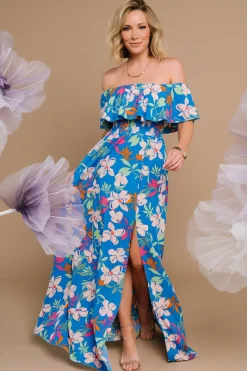 Baltic Born Talia Off Shoulder Maxi Dress | Blue Floral