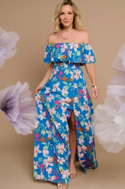 Baltic Born Talia Off Shoulder Maxi Dress | Blue Floral