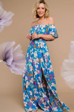 Baltic Born Talia Off Shoulder Maxi Dress | Blue Floral