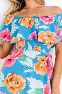 Baltic Born Talia Off Shoulder Maxi Dress | Sea Blue Floral