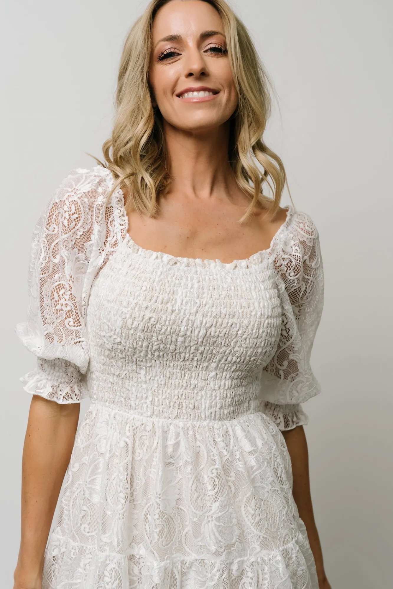 Baltic Born Tate Smocked Lace Short Dress | Off White