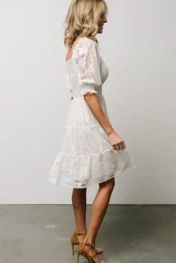 Baltic Born Tate Smocked Lace Short Dress | Off White