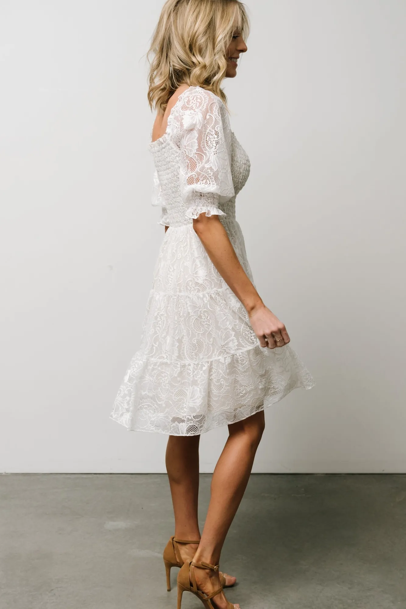 Baltic Born Tate Smocked Lace Short Dress | Off White