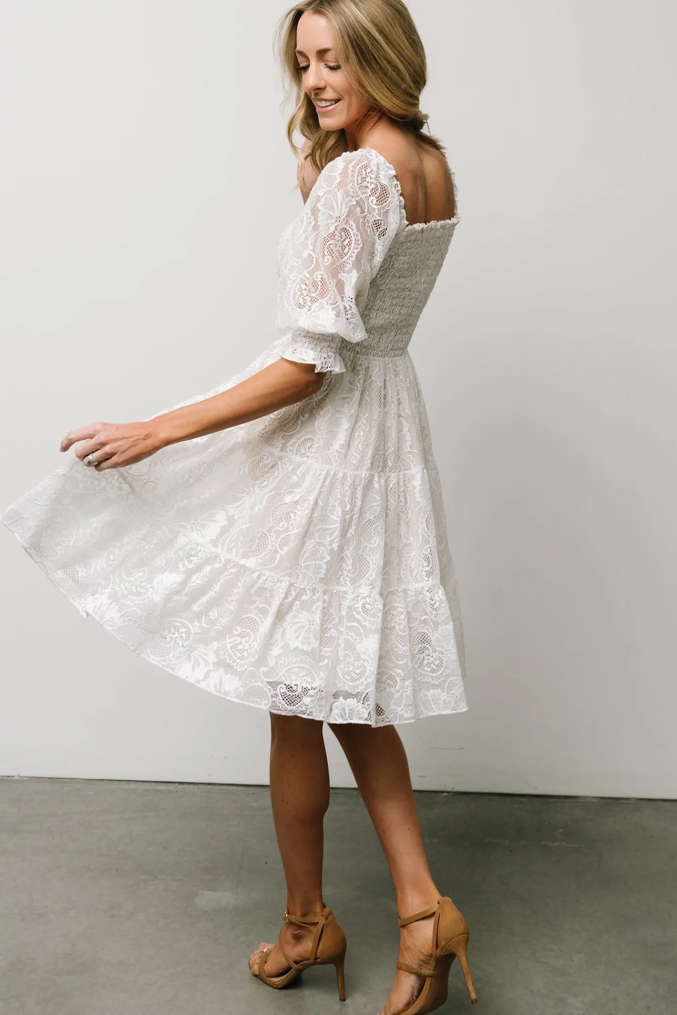 Baltic Born Tate Smocked Lace Short Dress | Off White