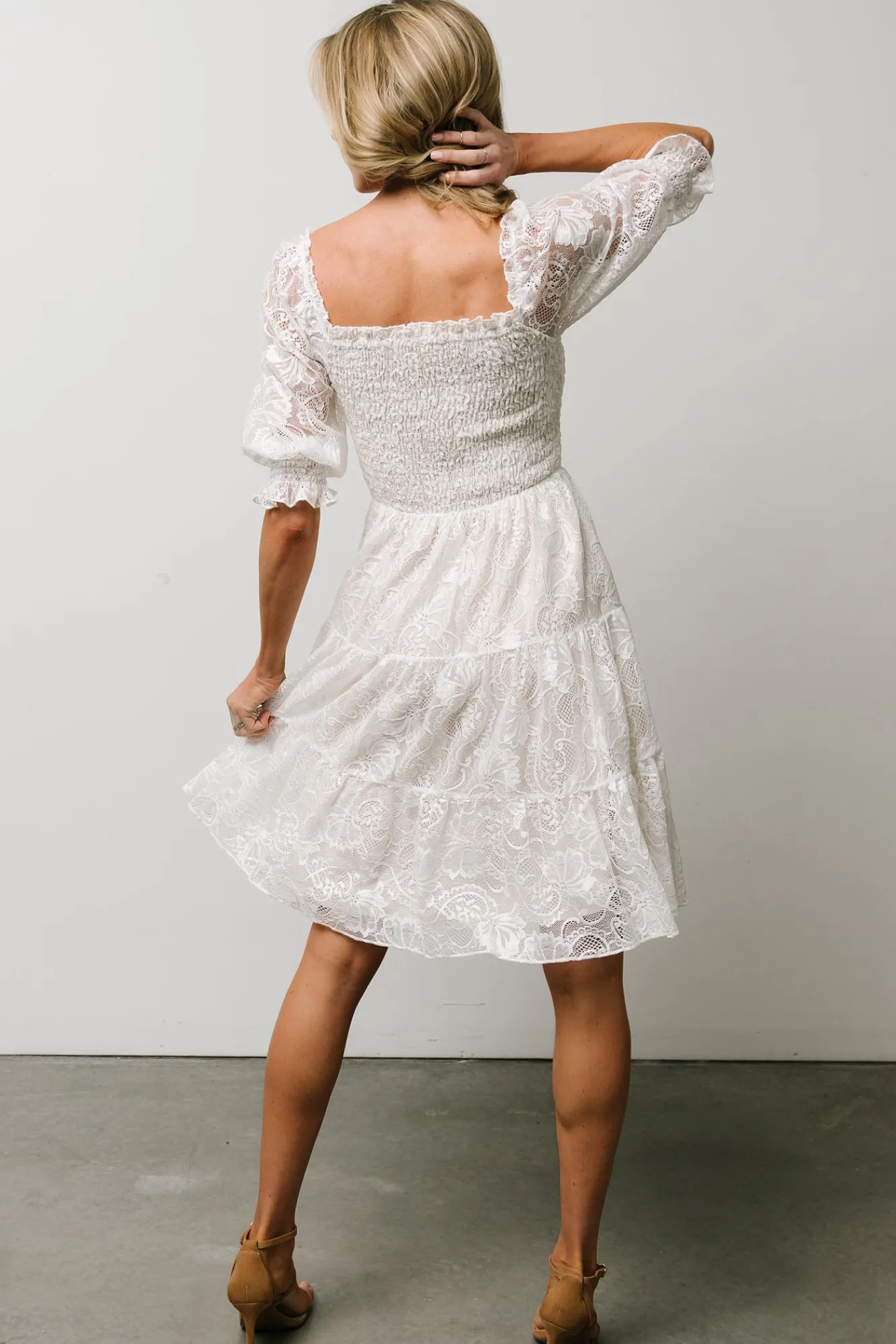 Baltic Born Tate Smocked Lace Short Dress | Off White