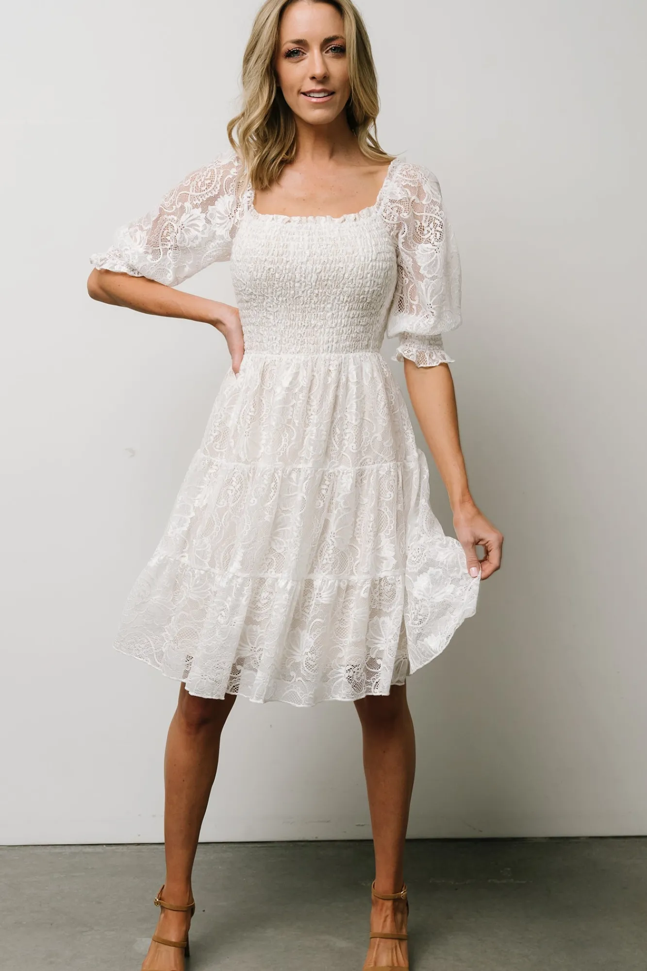 Baltic Born Tate Smocked Lace Short Dress | Off White