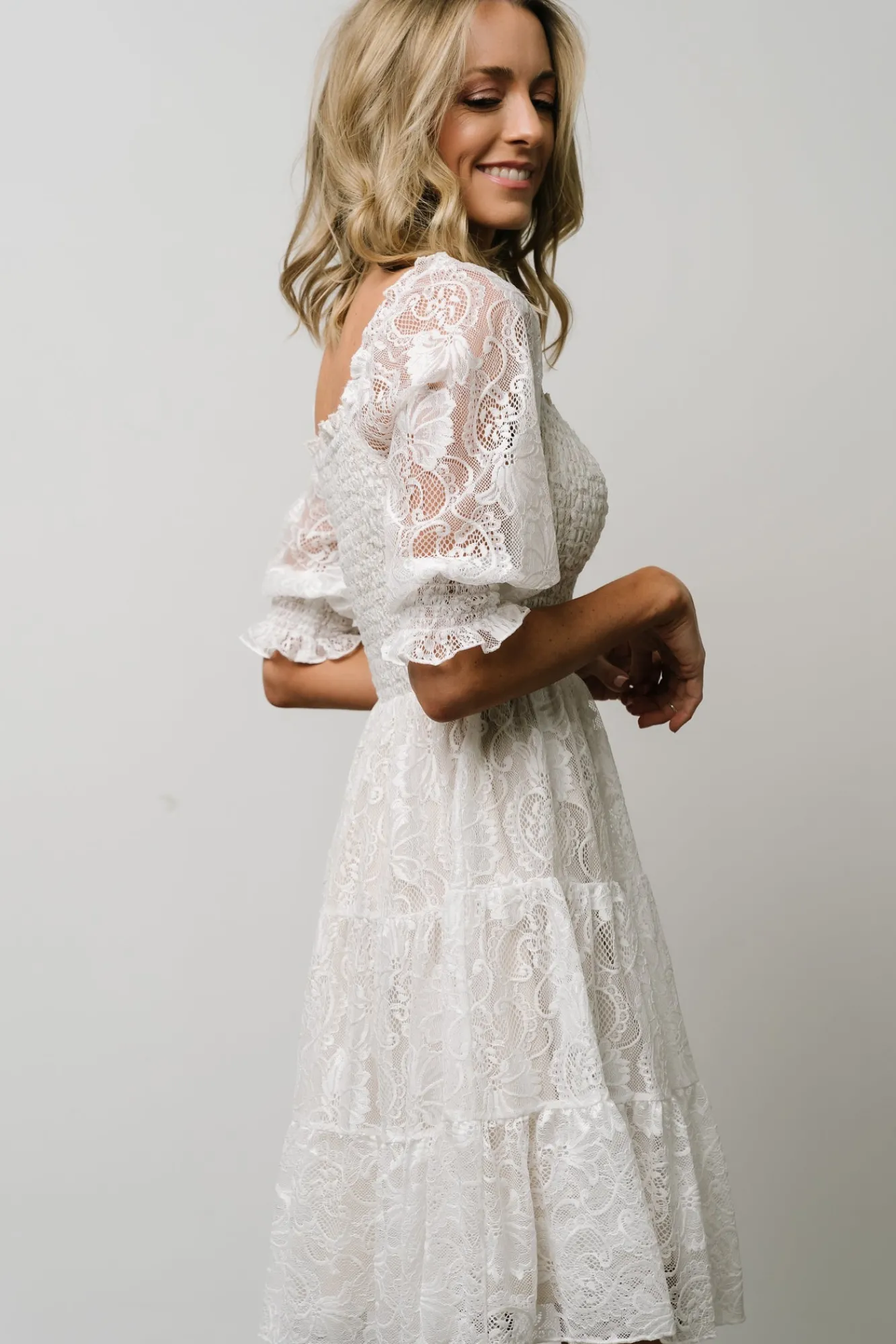Baltic Born Tate Smocked Lace Short Dress | Off White