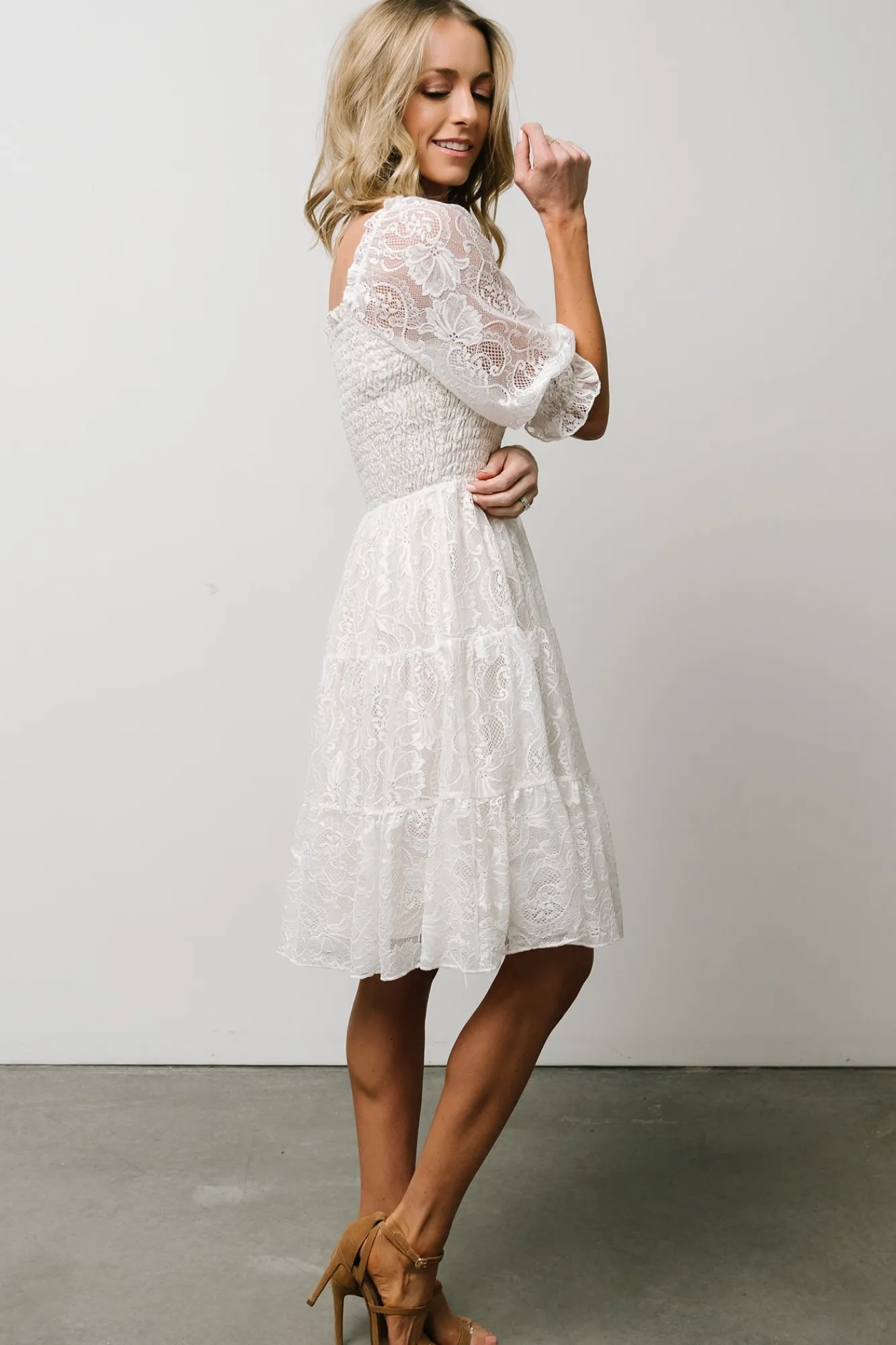 Baltic Born Tate Smocked Lace Short Dress | Off White