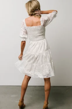 Baltic Born Tate Smocked Lace Short Dress | Off White