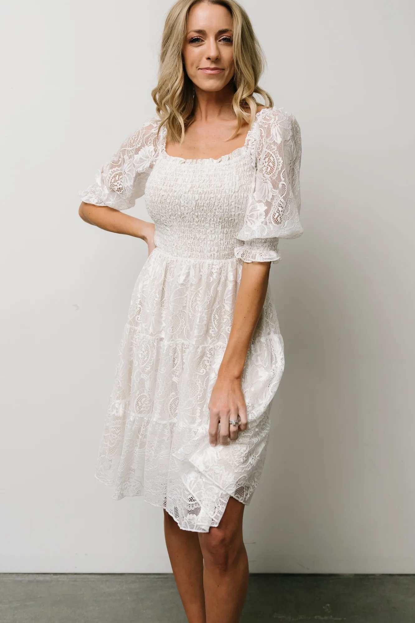 Baltic Born Tate Smocked Lace Short Dress | Off White