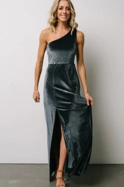 Baltic Born Tatiana Velvet One Shoulder Maxi Dress | Slate Blue