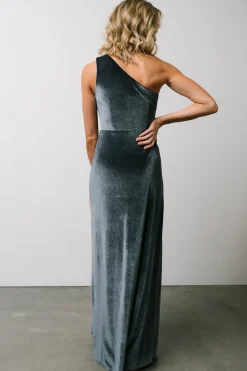 Baltic Born Tatiana Velvet One Shoulder Maxi Dress | Slate Blue