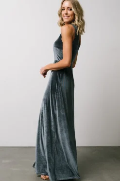 Baltic Born Tatiana Velvet One Shoulder Maxi Dress | Slate Blue
