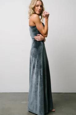 Baltic Born Tatiana Velvet One Shoulder Maxi Dress | Slate Blue