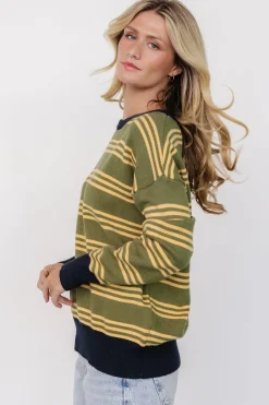 Baltic Born Thomas Striped Sweater | Olive Multi