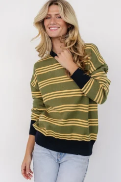 Baltic Born Thomas Striped Sweater | Olive Multi