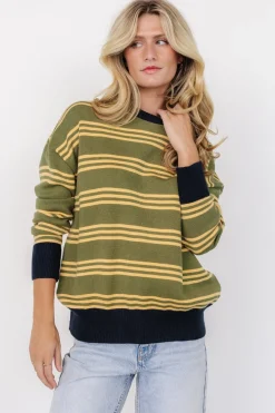 Baltic Born Thomas Striped Sweater | Olive Multi