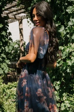 Baltic Born Tivoli Tulle Short Dress | Dark Blue Floral