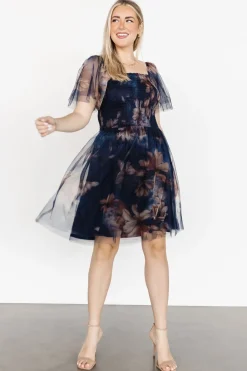 Baltic Born Tivoli Tulle Short Dress | Dark Blue Floral