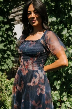 Baltic Born Tivoli Tulle Short Dress | Dark Blue Floral
