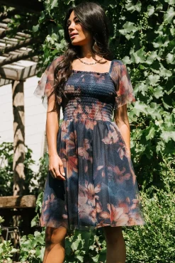 Baltic Born Tivoli Tulle Short Dress | Dark Blue Floral