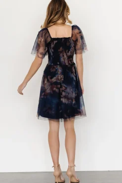 Baltic Born Tivoli Tulle Short Dress | Dark Blue Floral