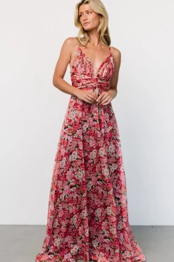 Baltic Born Tora Cross Back Maxi Dress | Black + Red Floral