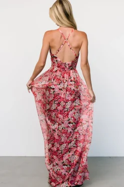 Baltic Born Tora Cross Back Maxi Dress | Black + Red Floral