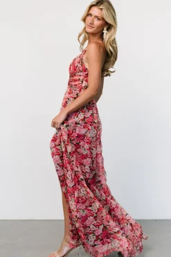 Baltic Born Tora Cross Back Maxi Dress | Black + Red Floral