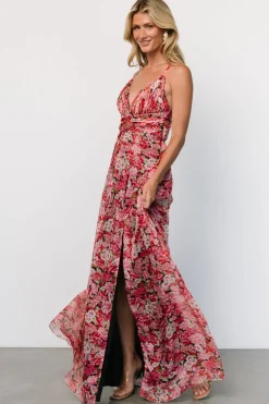 Baltic Born Tora Cross Back Maxi Dress | Black + Red Floral