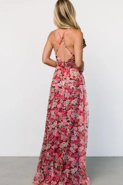 Baltic Born Tora Cross Back Maxi Dress | Black + Red Floral