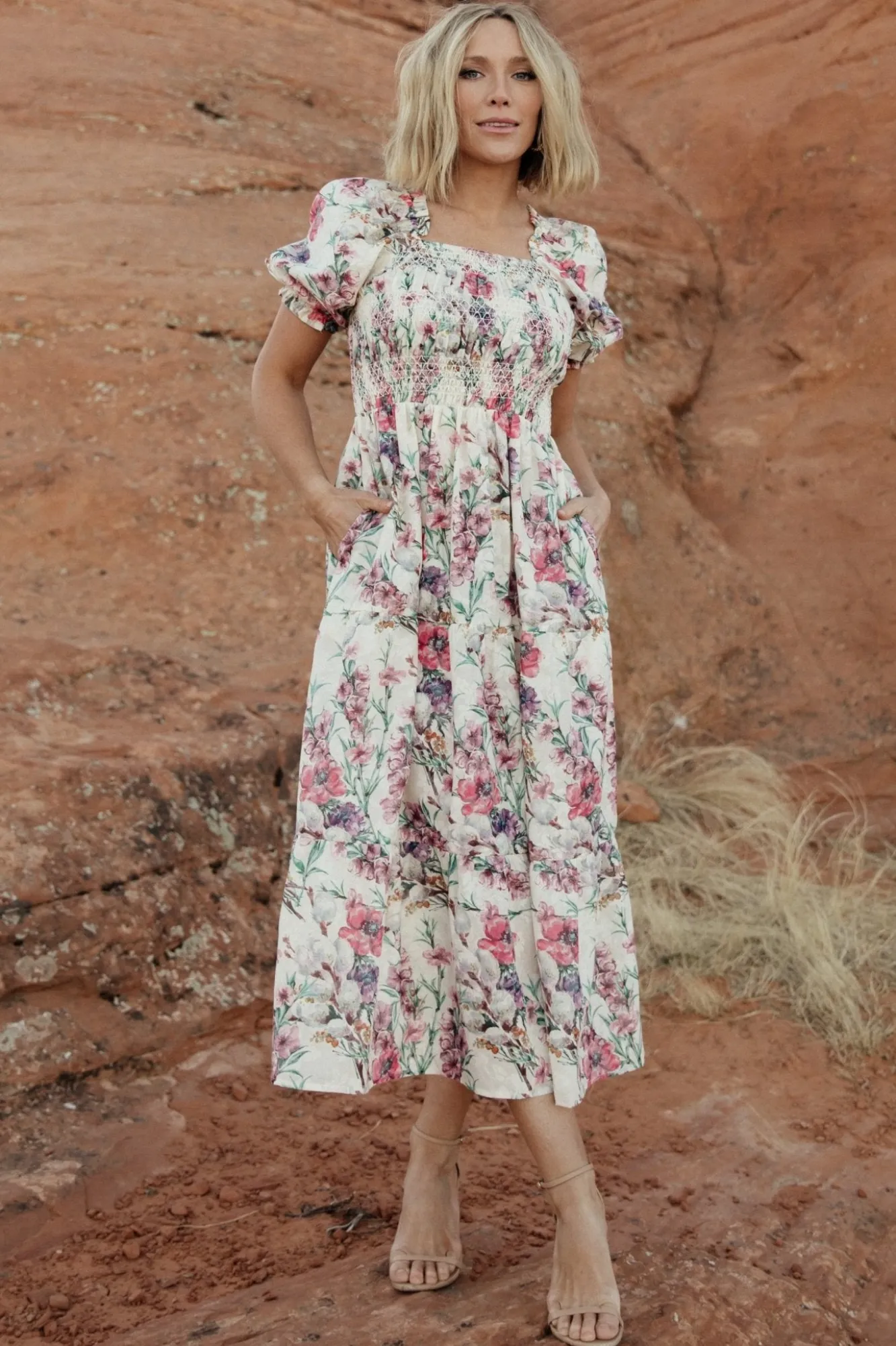 Baltic Born Tulsa Smocked Dress | Cream + Pink