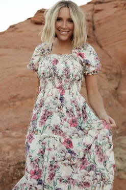Baltic Born Tulsa Smocked Dress | Cream + Pink