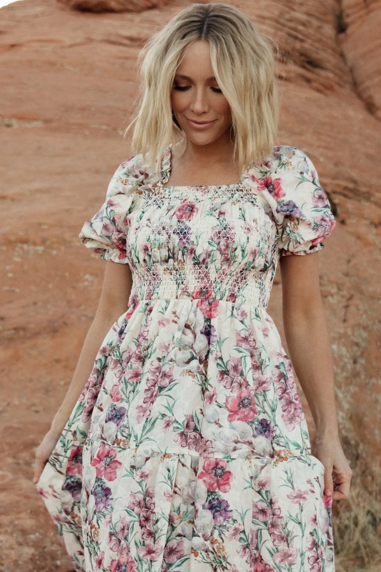 Baltic Born Tulsa Smocked Dress | Cream + Pink