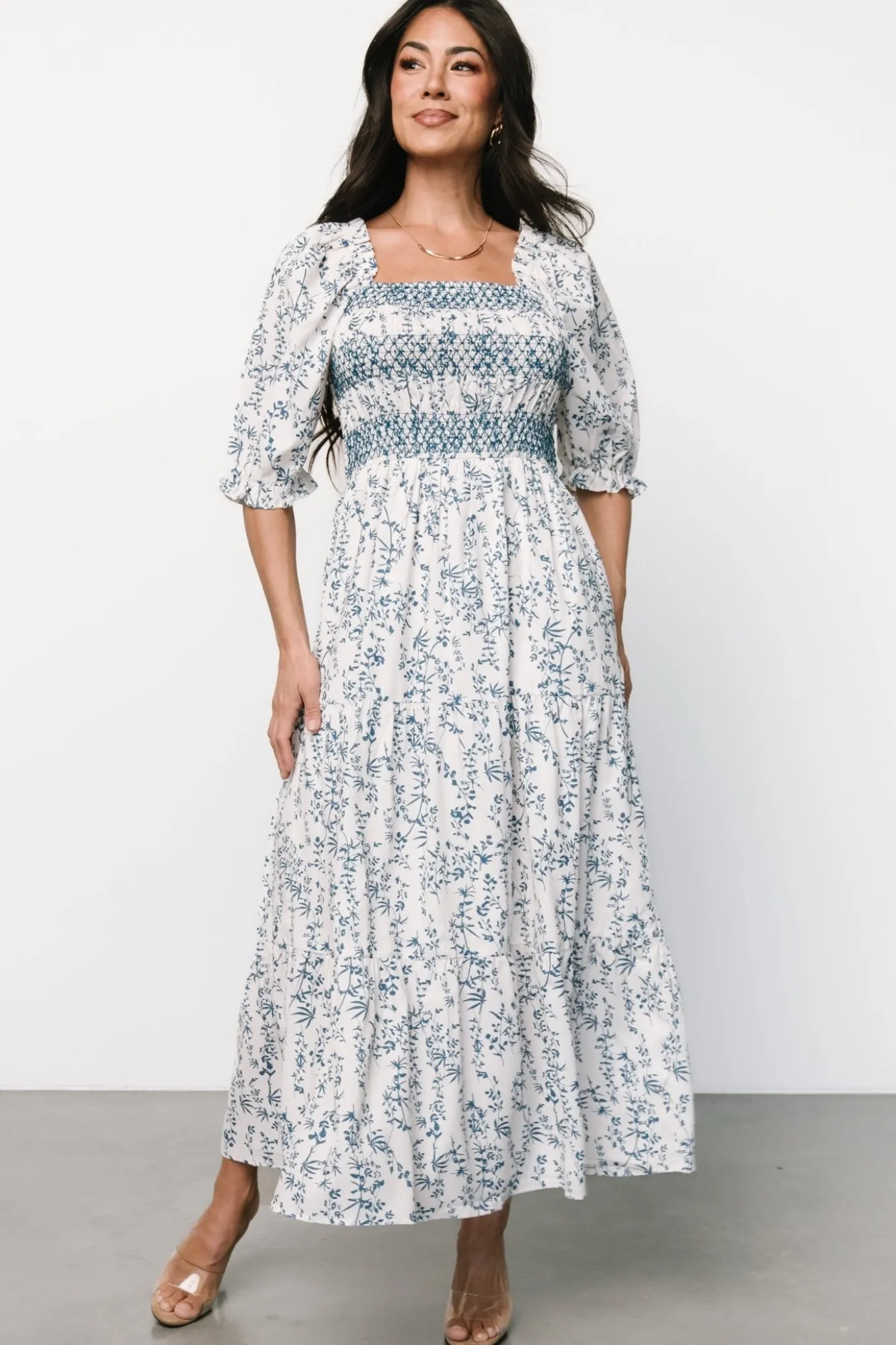 Baltic Born Tulsa Smocked Dress | Off White + Blue