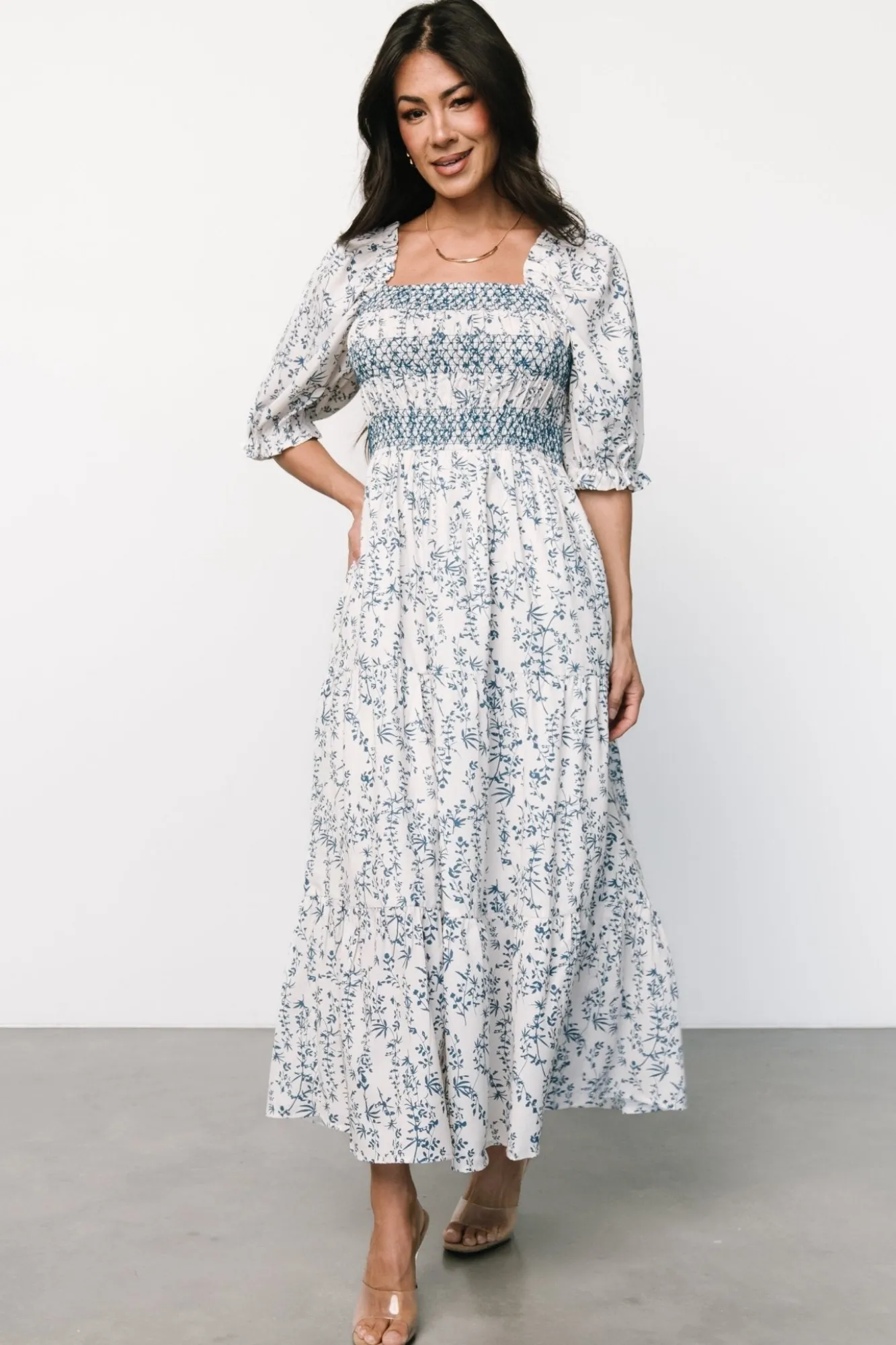 Baltic Born Tulsa Smocked Dress | Off White + Blue