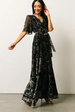Baltic Born Uma Velvet Maxi Dress | Black + Silver Floral